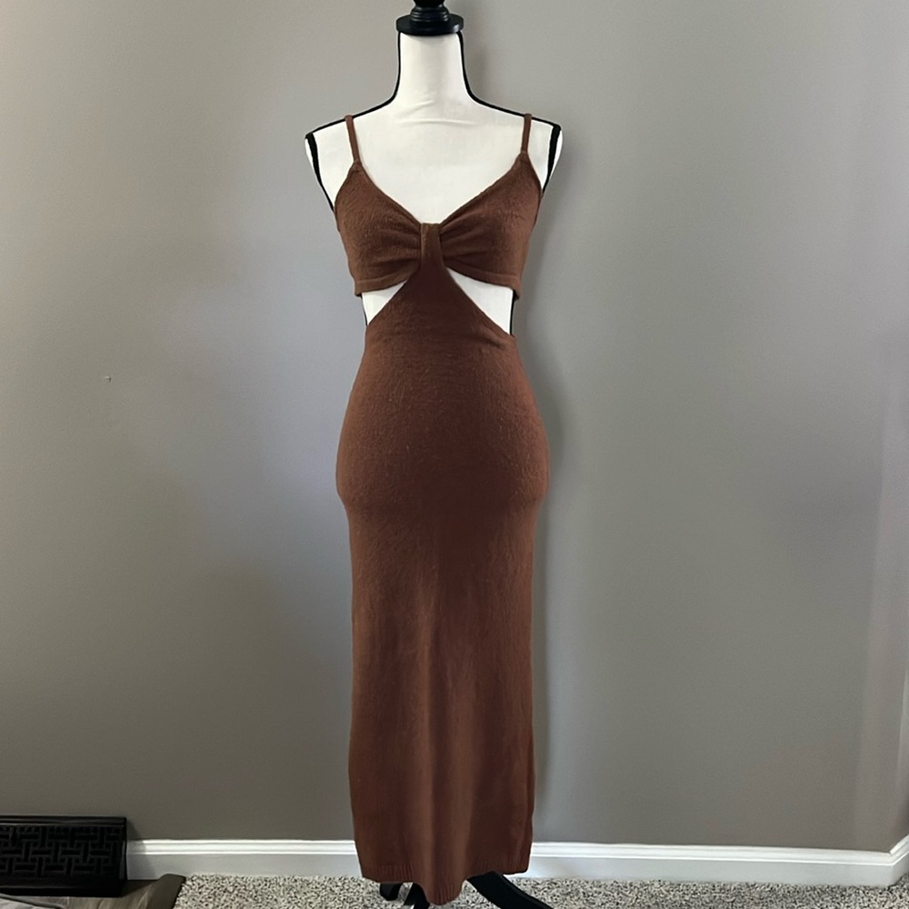 Lulu's Brown Cutout Midi Dress